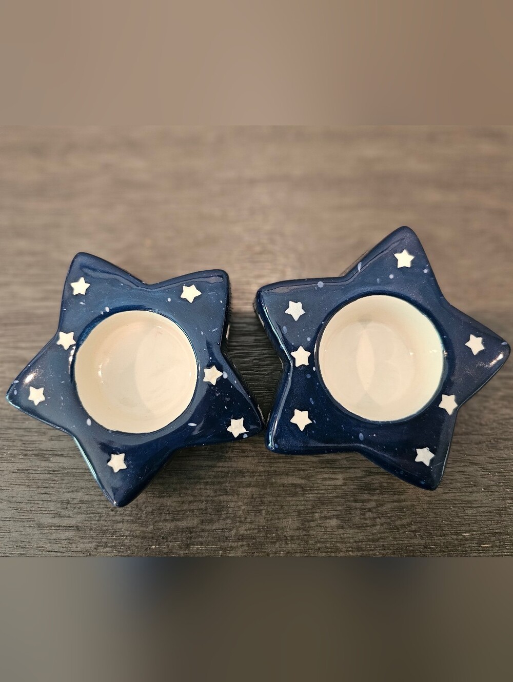 Vintage Set of Two Bella Casa by Ganz Star-shaped Ceramic Candle Holders.